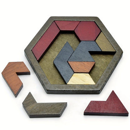 Puzzle Tangram hexagonal, jouets en bois pour enfants et adultes, puzzle stimulant, casse-tête en bois pour adultes
