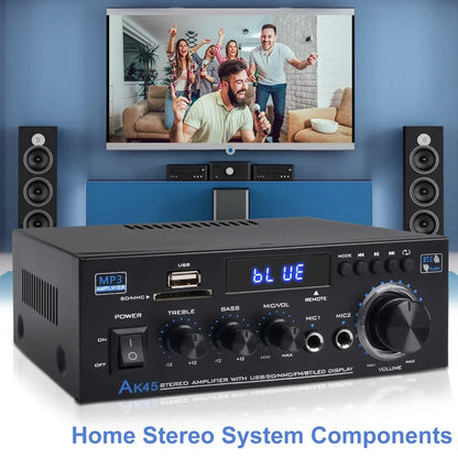 Amplificateur de puissance Bluetooth 5.0, récepteur stéréo, caisson de basses, audio Hi-Fi, AK45, 2 canaux, 300W x 2 sorties, Max 800W