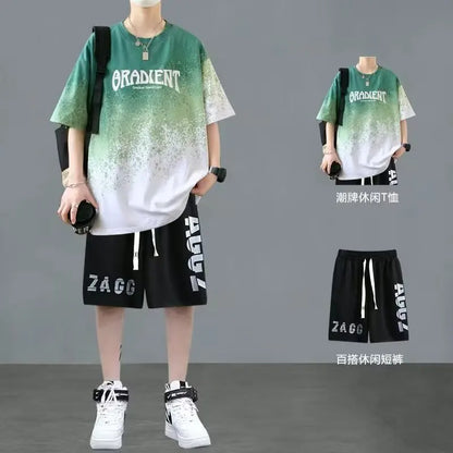 Short hommes costume été Joggers ensemble mode coréenne graphique T-shirt multi-poches Cargo pantalon 2 pièces ensemble hommes survêtements 2025 nouveau