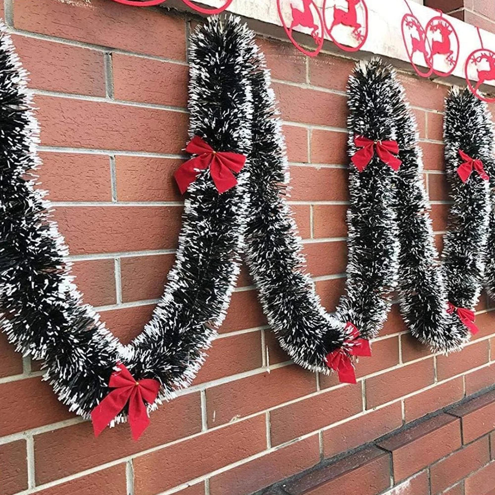 Guirlande de Noël décorations 6,5 pieds vert guirlande suspendue de Noël nœuds rouges boules ornements arbre de Noël décor de fête à la maison nouvel an