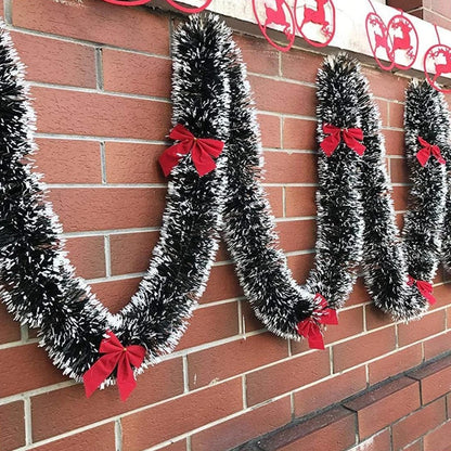 Guirlande de Noël décorations 6,5 pieds vert guirlande suspendue de Noël nœuds rouges boules ornements arbre de Noël décor de fête à la maison nouvel an