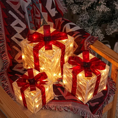 Trois ensembles de lumières décoratives lumineuses et exquises de noël, boîte-cadeau et luminaire détachables, décorations de noël
