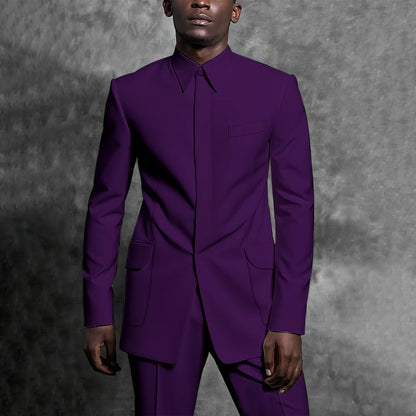 Costumes sur mesure col montant smoking Gentleman couleur unie tenue homme costume ensemble 2 pièces intelligent décontracté quotidien bureau mâle vêtements