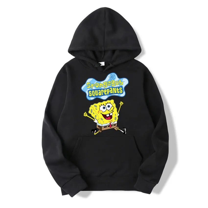 Sweat à capuche Anime Cartoon Bob l'éponge pour hommes et femmes, pull jaune décontracté, vêtements PVD pour couple, printemps, automne, nouveau, 2024