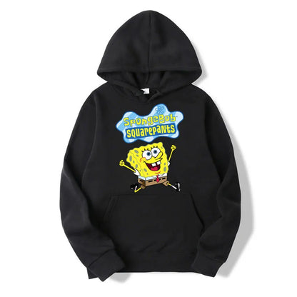 Sweat à capuche Anime Cartoon Bob l'éponge pour hommes et femmes, pull jaune décontracté, vêtements PVD pour couple, printemps, automne, nouveau, 2024