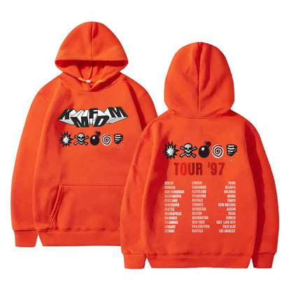 Kmfdm Tour 97 Graphic Hoodie pour hommes et femmes, Rock Band Vintage Gothic Punk Pullover Hoodies, Unsiex Casual Smile Cotton Sweatshirt