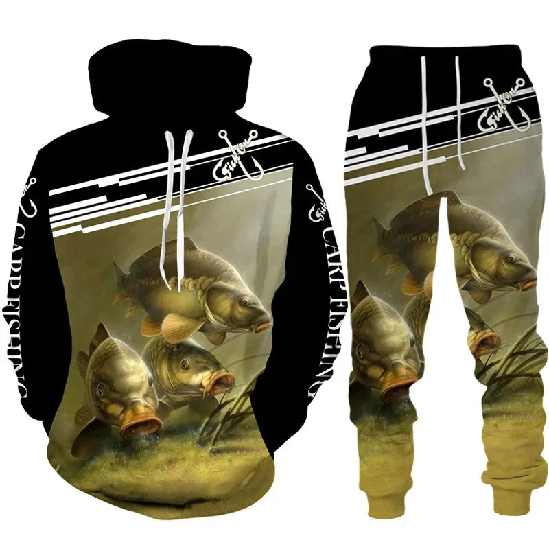 Solomon-Ensemble de sweat à capuche à manches longues pour hommes, impression de poisson 3D, mode de pêche décontractée, pull sportif en plein air, surdimensionné, haute qualité
