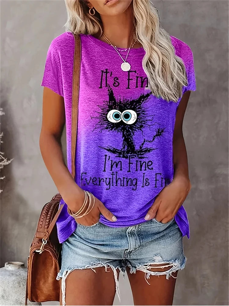T-shirt col rond femme imprimé pissenlit mode de rue urbaine T-shirt ample femme quotidien décontracté élégant haut à manches courtes