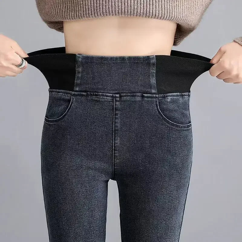 PTKPCC nouveau taille élastique jean moulant femmes printemps mince Stretch Denim pantalon Vintage crayon Vaqueros maman pantalons De Mujer