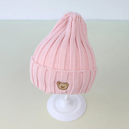 Chapeau de bébé brodé d'ours de dessin animé coréen, doux et chaud pour enfants garçons et filles, Bonnet d'hiver tricoté pour enfants