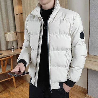 Parka décontractée en coton épais pour hommes, monochromatique, coupe-vent, col montant, cardigans à fermeture éclair, combinaison chaude à manches longues, hiver, nouveau