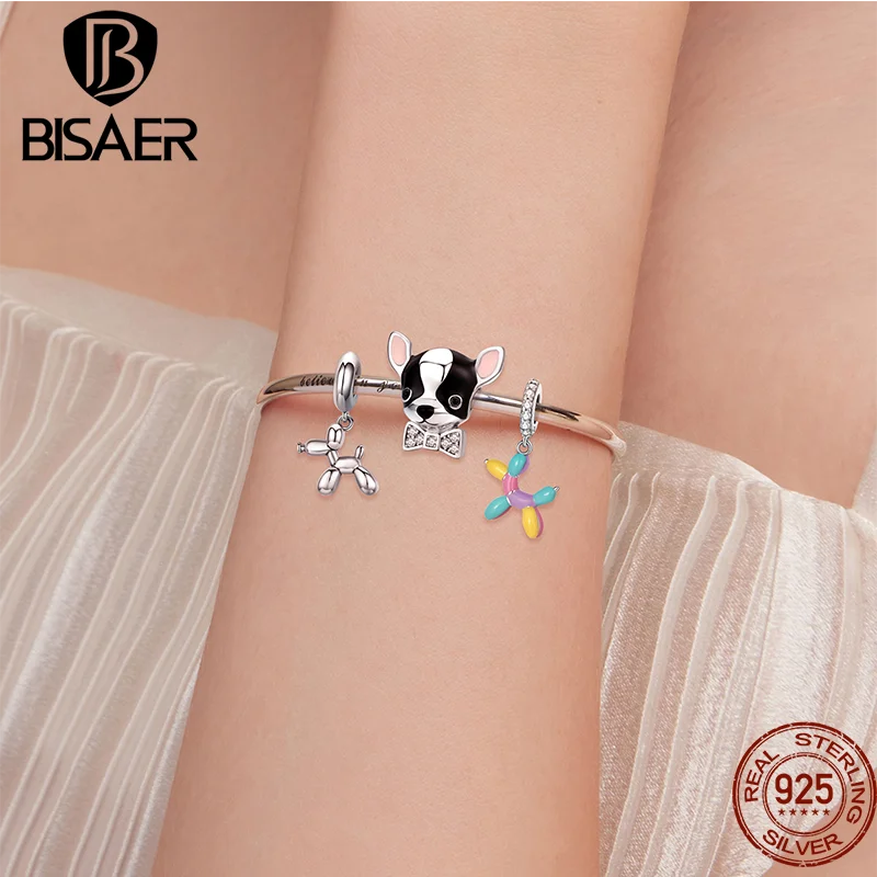 BISAER 925 en argent Sterling mignon chien breloque perle teckel animal de compagnie pendentif platine plaqué ajustement femmes Bracelet à bricoler soi-même bijoux fins