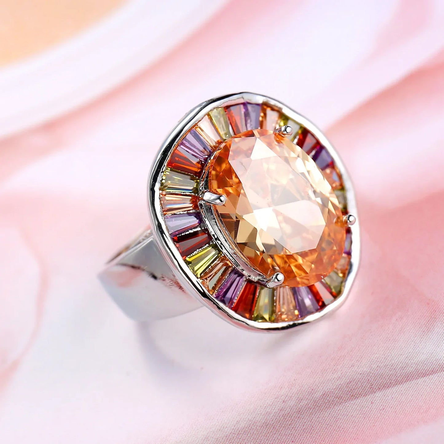 Bagues de mariée en argent Sterling 925, grand rond coloré, CZ, Champagne, Zircon cubique, bijoux pour femmes, cadeau de fête, nouvelle collection