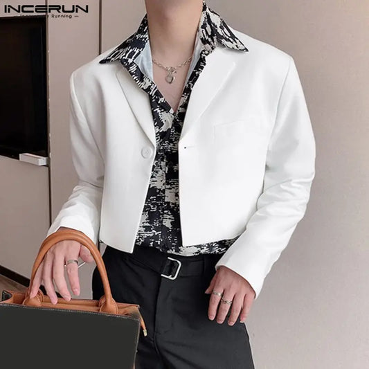 Hommes Blazer Solide Document Revers Manches sulfUn Bouton Automne Costumes Décontractés Streetwear 2023 Mode Homme Crop Combiné S-5XL INCERUN