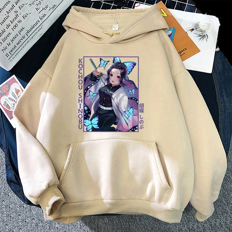 Nouveau Anime Kochou Shinobu imprimé sweat à capuche automne hiver femmes hommes Harajuku sweat à capuche polaire ample décontracté sweats à capuche