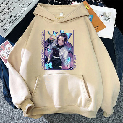 Nouveau Anime Kochou Shinobu imprimé sweat à capuche automne hiver femmes hommes Harajuku sweat à capuche polaire ample décontracté sweats à capuche