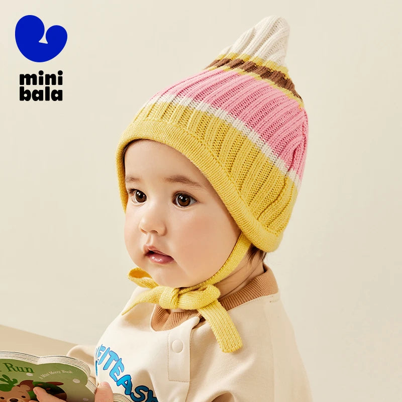 Mini Bala – chapeau de Protection des oreilles pour enfants, bloc de couleurs, pour garçons et filles, casquette tricotée rétro tendance, nouvelle collection automne et hiver 2025