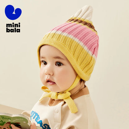 Mini Bala – chapeau de Protection des oreilles pour enfants, bloc de couleurs, pour garçons et filles, casquette tricotée rétro tendance, nouvelle collection automne et hiver 2025