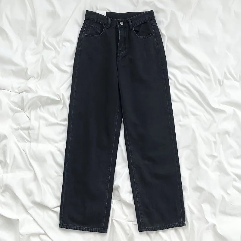 Rue rétro ligne américaine modèle jean décontracté femmes 2025 été nouvelle mode taille haute ample jambe large jean Biack Y2K jean