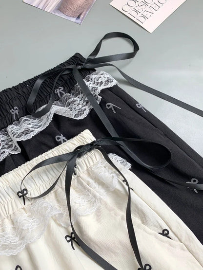Viser décontractés pour femmes, Baggy Sweet Bow Design, Taille élastique, Esthétique Ulzzang, Jogging polyvalent, viser à jambes larges, Mode