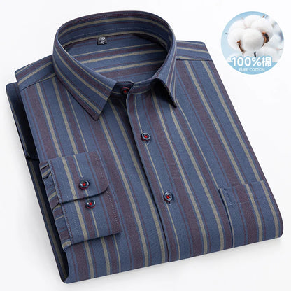 Chemise Oxford rayée à carreaux pour hommes, chemise sociale à manches longues, chemises de travail décontractées, poche, pur coton, qualité, S- 7XL, 8XL, 100%