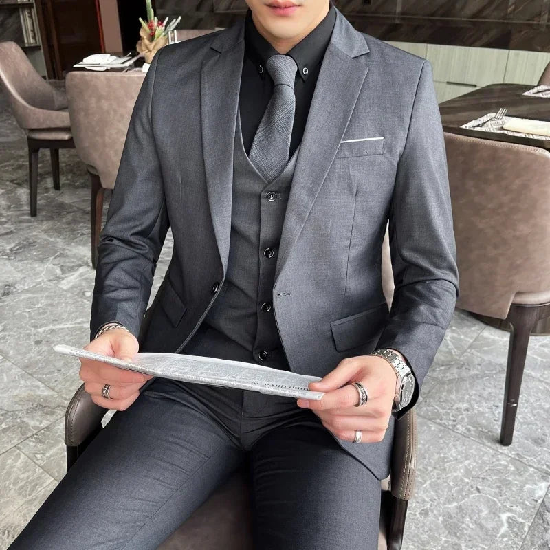 S-9XL nouveau (Blazer + gilet + pantalon) hommes d'affaires de mode Gentleman professionnel robe formelle Version coréenne robe de Banquet costume 6XL