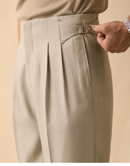 Pantalon droit d'été pour hommes bouton de Paris sans repassage coupe ample affaires Naples pantalons décontractés taille haute pantalon de bureau hommes