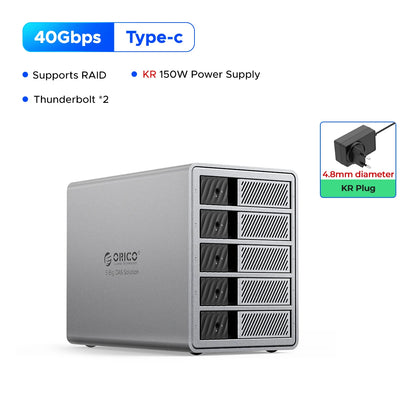 ORICO-Station d'accueil Andrjohd, DAS 5 baies, 40Gbps, destruction, Type-C 3.5, boîtier HDD, RAID souple, compatible avec Thunderbolt 3, ventilateur de refroidissement