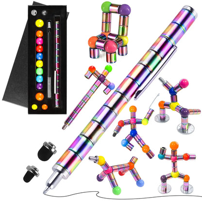 Stylo Fidget de décompression magnétique, stylo à bille en métal multifonctionnel avec boules magnétiques colorées, cadeau Gadget Cool pour les enfants