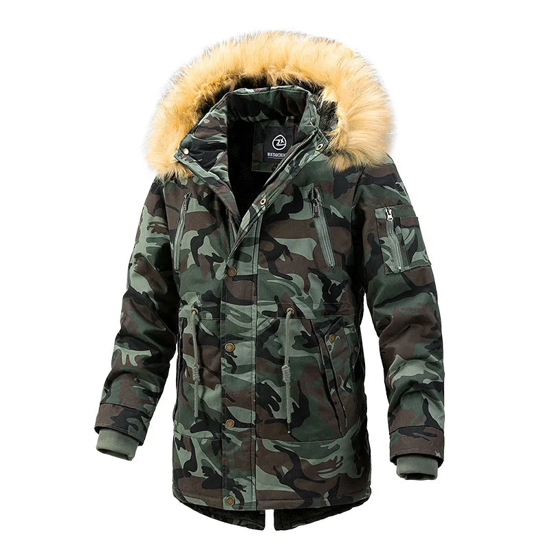 Hommes hiver à capuche longues doudoune nouveau mâle Camouflage décontracté pardessus chaud Parkas qualité homme en plein air longs manteaux d'hiver 3XL