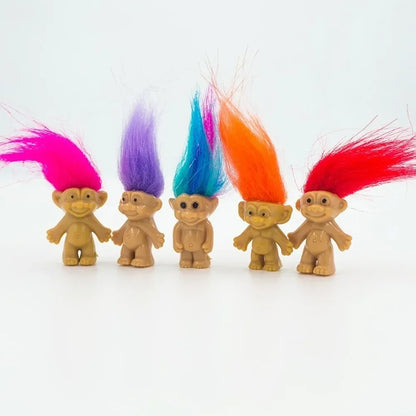 5 pièces/lot drôle Trolls poupées Anime figurine cheveux colorés membres de la famille modèles enfants jouets pour enfants cadeau nostalgique adulte