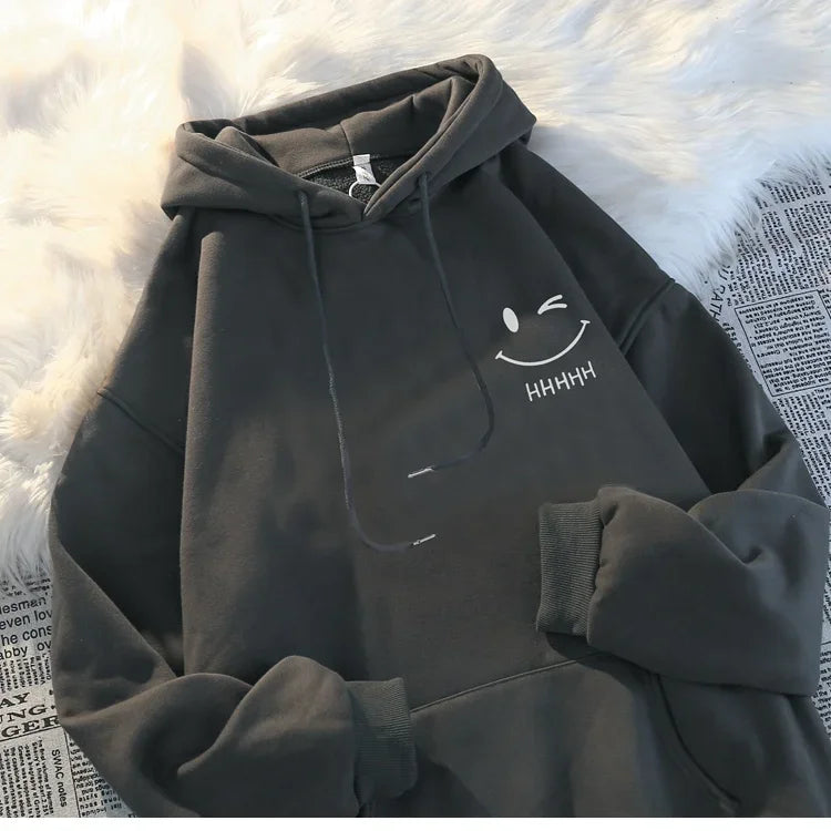 Femmes souriant visage drôle mode Couple pull à capuche américain lourd ample épaissi cachemire sweat à capuche pour garçon pull haut
