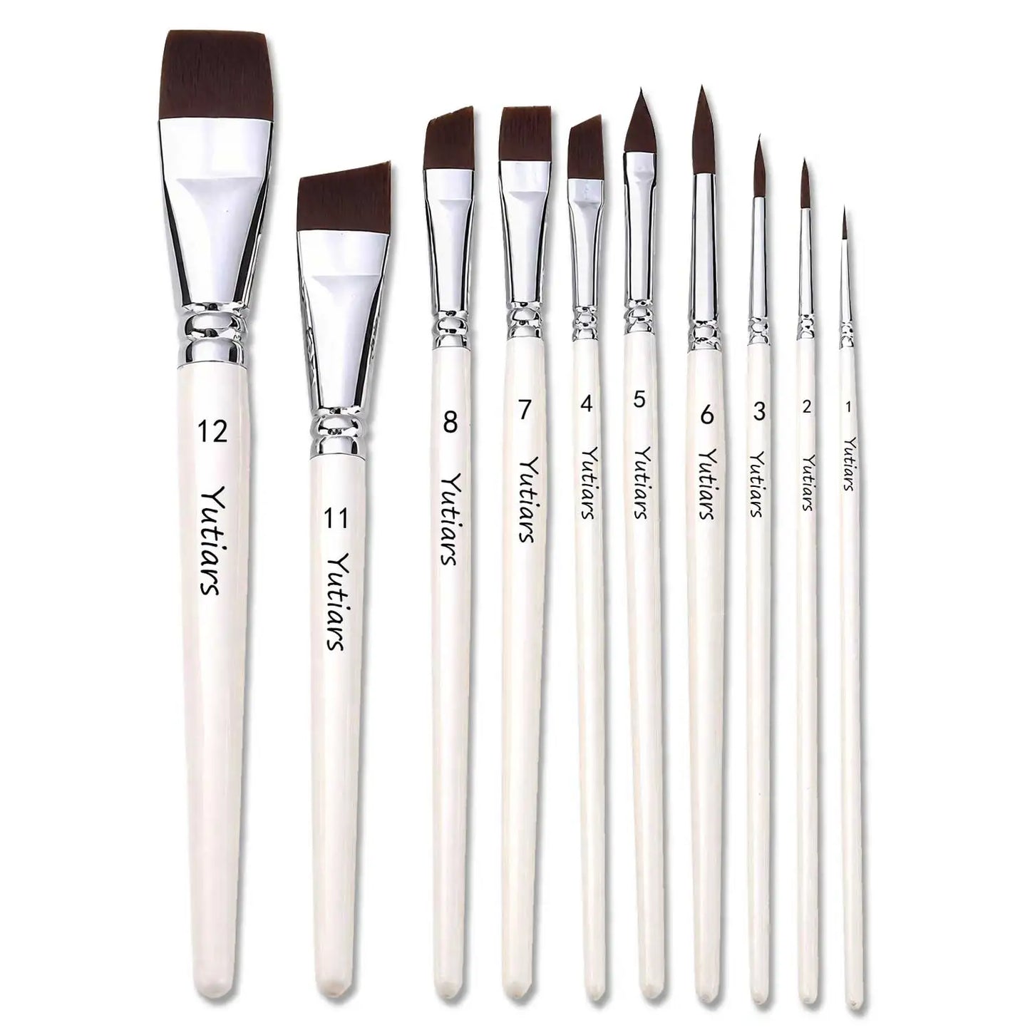 Ensemble de pinceaux de peinture d'artiste professionnel, manche blanc, poils en Nylon, pinceaux plats et coudés pour la peinture du visage, aquarelle, 10 pièces