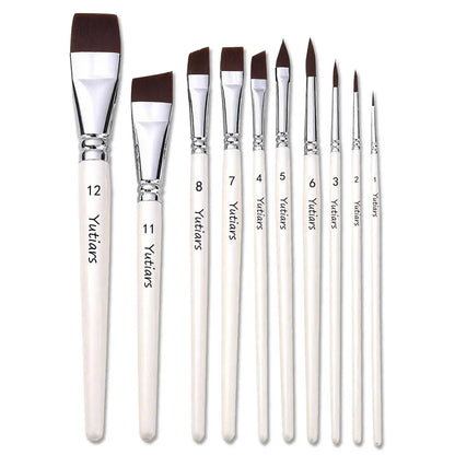 Ensemble de pinceaux de peinture d'artiste professionnel, manche blanc, poils en Nylon, pinceaux plats et coudés pour la peinture du visage, aquarelle, 10 pièces