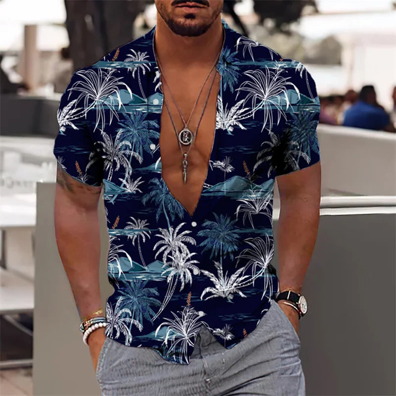 AMP Tree-Chemise hawaïenne imprimée en 3D pour hommes, chemise de plage pour hommes, chemisier à manches courtes, chemises en Y à la mode, 3XL, 2023