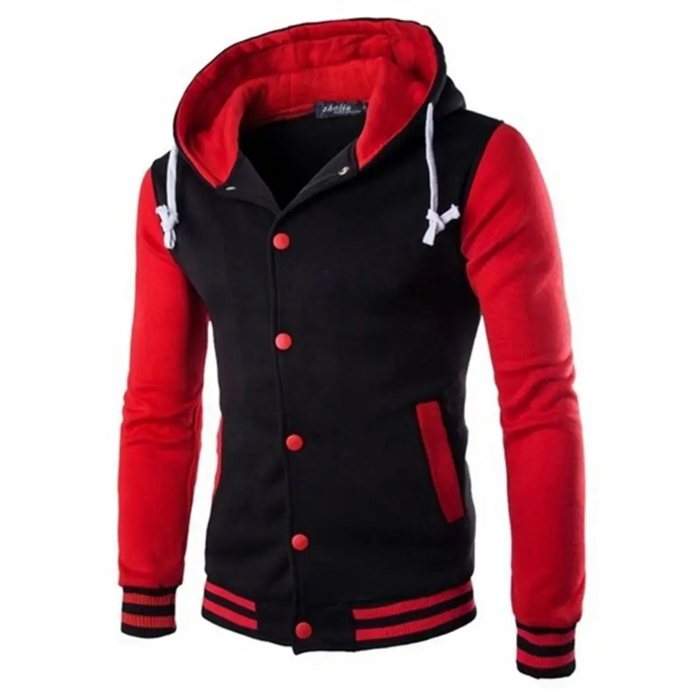 Veste à capuche pour hommes, printemps-automne, Patchwork de couleurs, manteau avec cordon de serrage, manches longues, simple boutonnage, manteau de Baseball, Streetwear
