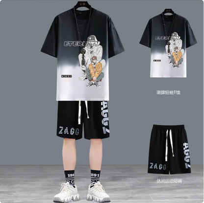 Short hommes costume été Joggers ensemble mode coréenne graphique T-shirt multi-poches Cargo pantalon 2 pièces ensemble hommes survêtements 2025 nouveau