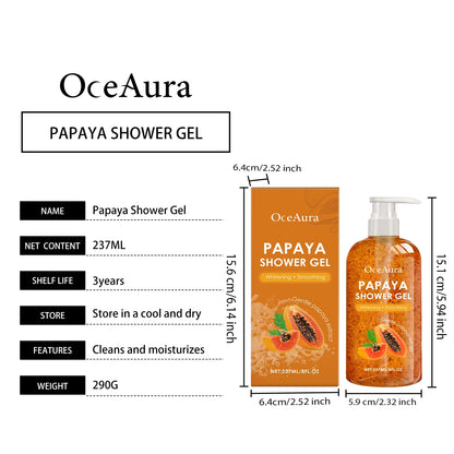 Gel douche blanchissant au papaye, exfoliant, estompe, Pigmentation, arôme durable, huile de contrôle rafraîchissante, mousse riche, lavage du corps