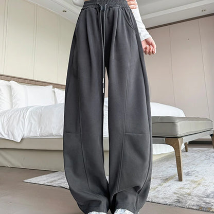 Cordon jambe large pantalons de sport femmes automne hiver doux solide poches pantalons de survêtement femme élastique taille haute pantalon femme
