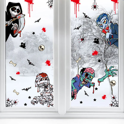 Autocollants de fenêtre électrostatiques pour vitrine en verre d'halloween, décoration de scène fantôme Zombies citrouille araignées, décoration de fête d'halloween