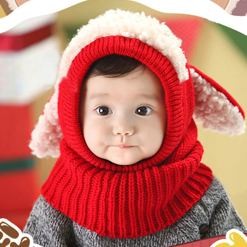 Chapeau écharpe en laine pour enfants coréens, chiot mignon d'hiver, chapeaux chauds pour bébés garçons et filles avec châle pour enfants de 6 à 36 mois