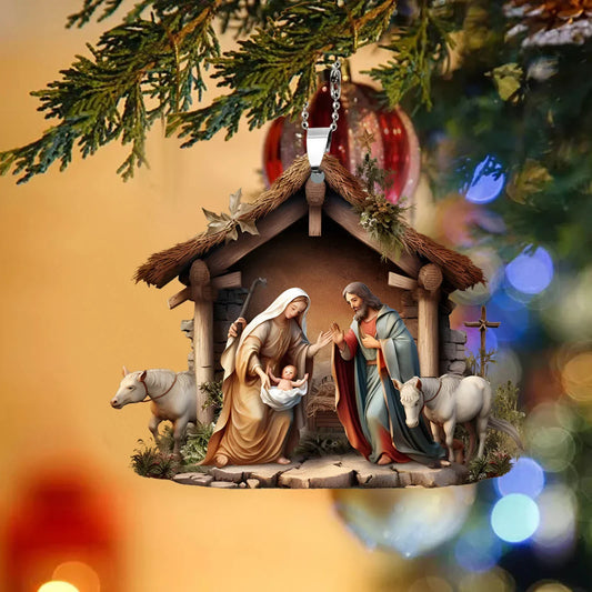 Pendentif arbre de noël jésus, ornement, scène de prière familiale, pendentif de voiture de couleur vive, décorations pour la maison