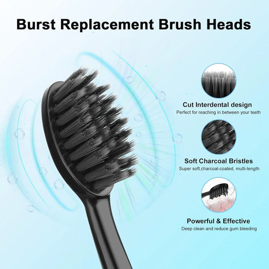 Têtes de brosse de rechange pour brosse à dents électrique sonique originale Burst Pro, recharge de poils de charbon de bois souple avec capuchon anti-poussière, 10 pièces