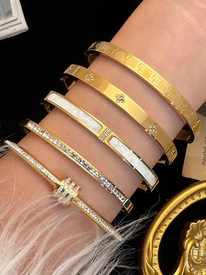 Ensemble de bracelets en acier inoxydable zircon, élégant, simple et polyvalent, étanche et ne se décolore pas facilement, 1/5 pièces