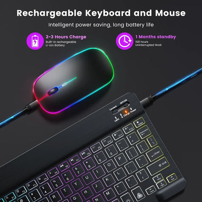 Rétro-éclairage Bluetooth clavier souris rvb clavier sans fil rétro-éclairé clavier anglais Rechargeable pour IOS Android Windows iPad