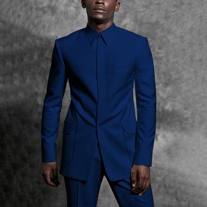 Costumes sur mesure col montant smoking Gentleman couleur unie tenue homme costume ensemble 2 pièces intelligent décontracté quotidien bureau mâle vêtements