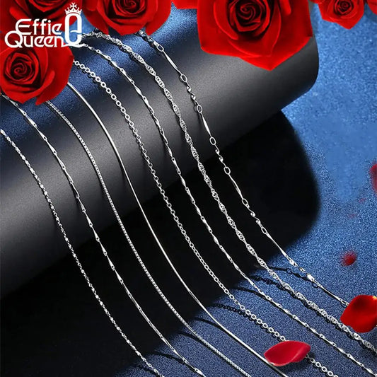 Effie Queen Chic 925 en argent Sterling chaîne de base ras du cou Simple collier bijoux exquis pour hommes et femmes tenue décontractée SC07