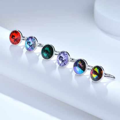 Bagues couleur argent cristaux originaux d'autriche rondes RIVOLI pierre anneaux pour femmes correspondant bijoux de fiançailles de mariage