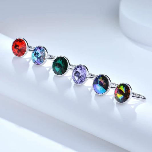 Bagues couleur argent cristaux originaux d'autriche rondes RIVOLI pierre anneaux pour femmes correspondant bijoux de fiançailles de mariage