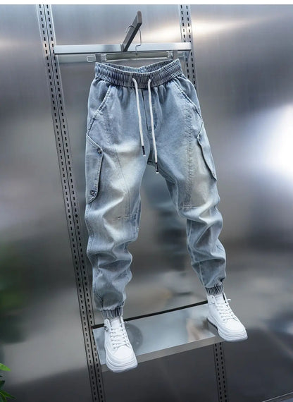 Jean de travail à grande poche, mode hip hop harem street, pantalon bleu, marque de luxe de haute qualité, vêtements pour hommes